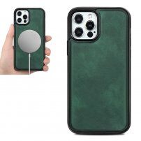 Kryt z PU kůže kompatibilní s bezdrátovým nabíjením pro iPhone 12 Pro Max - zelený