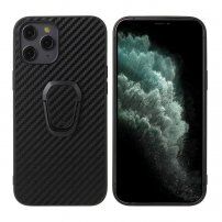 Kryt s texturou karbonových vláken a kovovým držákem na prst pro iPhone 12 Pro Max - černý