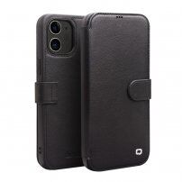 Qialino kožené flipové pouzdro pro iPhone 12 / 12 Pro - černé