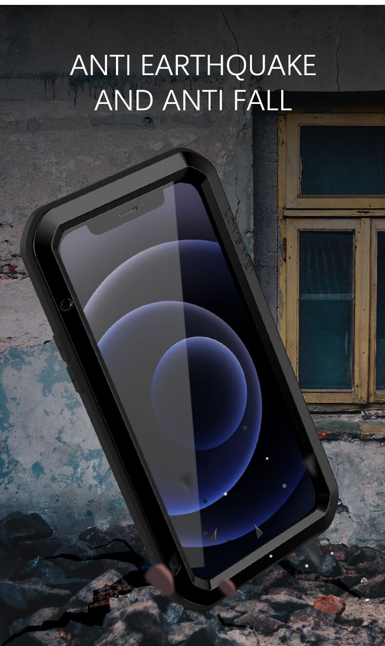 Love Mei super odolné pouzdro proti nárazu / vodě / prachu pro iPhone 12 mini - černé