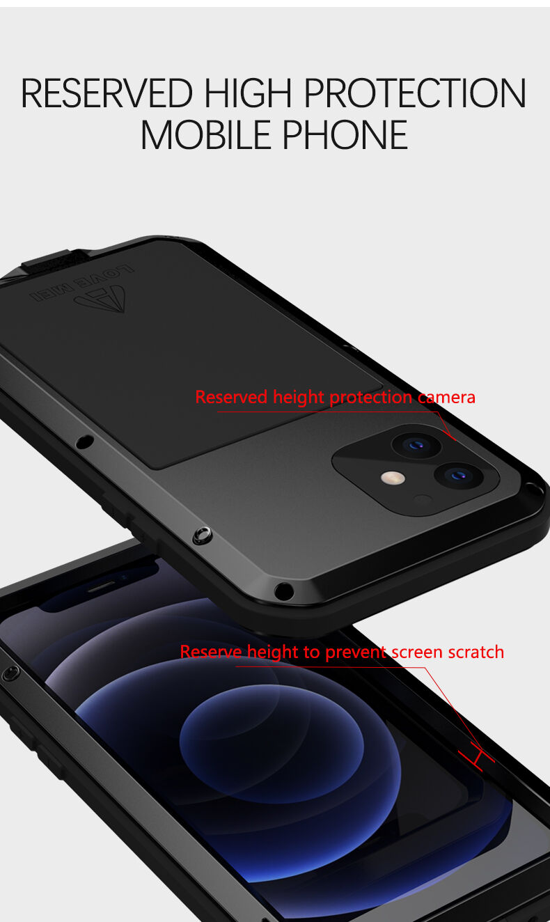 Love Mei super odolné pouzdro proti nárazu / vodě / prachu pro iPhone 12 mini - černé