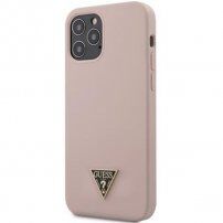 Guess Silicone Metal Triangle kryt pro iPhone 12 Pro Max - světle růžový
