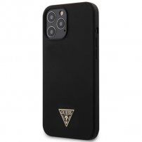 Guess Silicone Metal Triangle kryt pro iPhone 12 Pro Max - černý