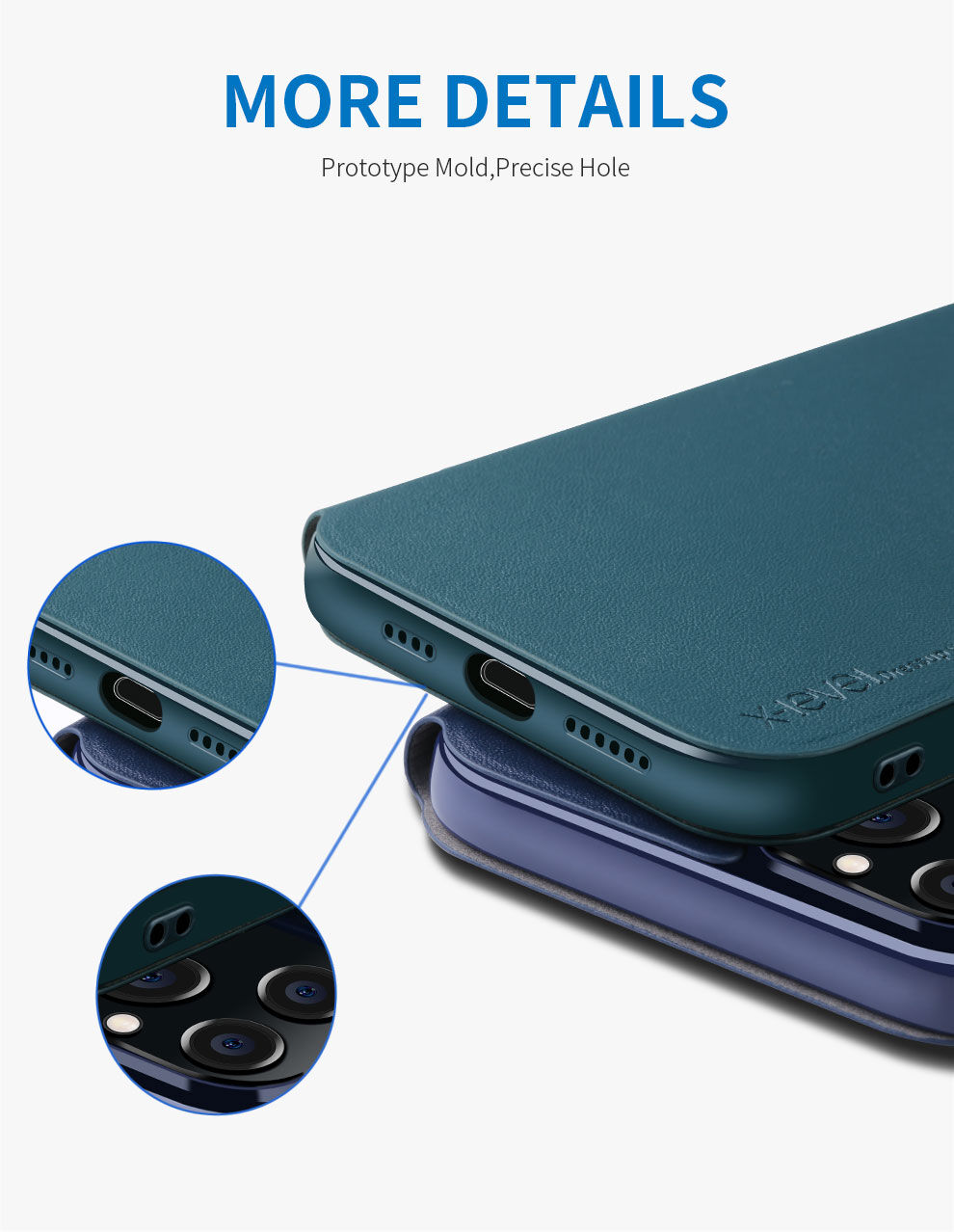 X-Level kožené flipové pouzdro se stojánkem pro iPhone 12 / 12 Pro - modré