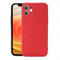 Silikonový kryt s magnetickým kruhem pro iPhone 12 mini - červený