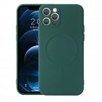 Silikonový kryt s magnetickým kruhem pro iPhone 12 Pro Max - tmavě zelený