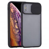 Poloprůhledný kryt s posuvnou krytkou čočky fotoaparátu pro iPhone XS Max - černý
