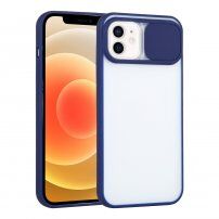 Poloprůhledný kryt s posuvnou krytkou čočky fotoaparátu pro iPhone 12 - modrý