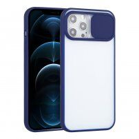 Poloprůhledný kryt s posuvnou krytkou čočky fotoaparátu pro iPhone 12 Pro Max - modrý