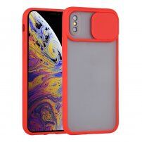 Poloprůhledný kryt s posuvnou krytkou čočky fotoaparátu pro iPhone X / XS - červený