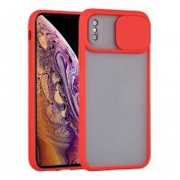 Poloprůhledný kryt s posuvnou krytkou čočky fotoaparátu pro iPhone XS Max - červený
