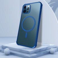 Měkký transparentní kryt s magnetickým kruhem a barevným rámem pro iPhone 12 Pro Max - modrý