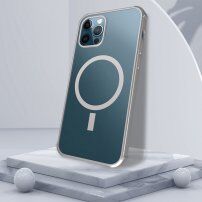 Měkký transparentní kryt s magnetickým kruhem a barevným rámem pro iPhone 12 Pro Max - stříbrný