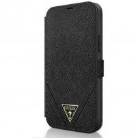 Guess Saffiano V Stitch Book flipové pouzdro pro iPhone 12 mini - černé