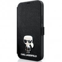 Karl Lagerfeld Saffiano Iconic peněženkové pouzdro pro iPhone 12 Pro Max - černé