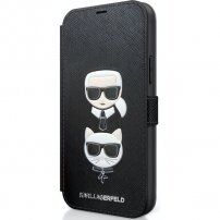 Karl Lagerfeld Saffiano K&C Heads peněženkové pouzdro pro iPhone 12 / 12 Pro - černé