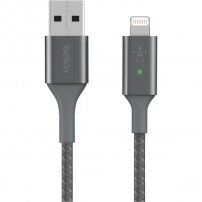 BELKIN Boost Charge LED opletený datový a nabíjecí kabel USB-A 2.0 / Lightning pro iPhone / iPad / iPod / AirPods - 1,2 m - stříbrný