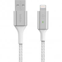 BELKIN Boost Charge LED opletený datový a nabíjecí kabel USB-A 2.0 / Lightning pro iPhone / iPad / iPod / AirPods - 1,2 m - bílý