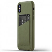 Mujjo luxusní kožený kryt s prostorem pro karty pro Apple iPhone XS / iPhone X - olivový