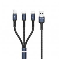 WK 3v1 opletený datový a nabíjecí kabel USB-A / USB-C / Lightning / micro USB pro iPhone / iPad / iPod / AirPods - 1,2 m - černý