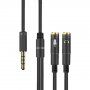 Audio kabel - 2x 3,5 mm jack pro sluchátka a mikrofon na 3,5 mm jack - 32 cm - černý