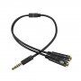 Audio kabel - 2x 3,5 mm jack pro sluchátka a mikrofon na 3,5 mm jack - 32 cm - černý