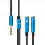 Audio kabel - 2x 3,5 mm jack pro sluchátka a mikrofon na 3,5 mm jack - 32 cm - modrý