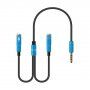 Audio kabel - 2x 3,5 mm jack pro sluchátka a mikrofon na 3,5 mm jack - 32 cm - modrý