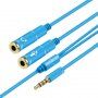 Audio kabel - 2x 3,5 mm jack pro sluchátka a mikrofon na 3,5 mm jack - 32 cm - modrý