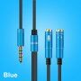 Audio kabel - 2x 3,5 mm jack pro sluchátka a mikrofon na 3,5 mm jack - 32 cm - modrý