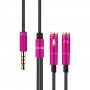 Audio kabel - 2x 3,5 mm jack pro sluchátka a mikrofon na 3,5 mm jack - 32 cm - růžový