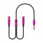 Audio kabel - 2x 3,5 mm jack pro sluchátka a mikrofon na 3,5 mm jack - 32 cm - růžový