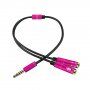 Audio kabel - 2x 3,5 mm jack pro sluchátka a mikrofon na 3,5 mm jack - 32 cm - růžový