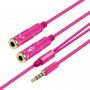Audio kabel - 2x 3,5 mm jack pro sluchátka a mikrofon na 3,5 mm jack - 32 cm - růžový