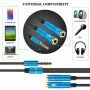 Audio kabel - 2x 3,5 mm jack pro sluchátka a mikrofon na 3,5 mm jack - 32 cm - růžový