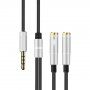 Audio kabel - 2x 3,5 mm jack pro sluchátka a mikrofon na 3,5 mm jack - 32 cm - stříbrný