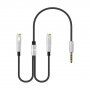 Audio kabel - 2x 3,5 mm jack pro sluchátka a mikrofon na 3,5 mm jack - 32 cm - stříbrný