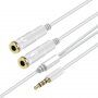 Audio kabel - 2x 3,5 mm jack pro sluchátka a mikrofon na 3,5 mm jack - 32 cm - stříbrný