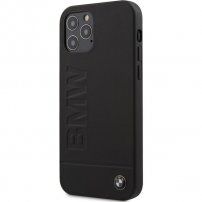 BMW Leather Hot Stamp kryt pro iPhone 12/12 Pro - černý