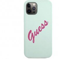 Guess Vintage Script silikonový kryt pro iPhone 12 Pro Max - mentolový