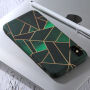 Kryt pro Apple iPhone XS / iPhone X svítící ve tmě - zelený geometrický vzor