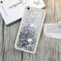 Ochranný kryt s plovoucími flitry pro Apple iPhone SE (2016) / 5S / 5 - černo / stříbrný