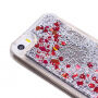Ochranný kryt s plovoucími flitry pro Apple iPhone SE (2016) / 5S / 5 - stříbrný s červenými srdíčky