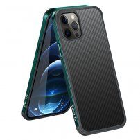 Kryt s texturou karbonových vláken a ochranným rámečkem pro iPhone 12 mini - tmavě zelený