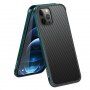 Kryt s texturou karbonových vláken a ochranným rámečkem pro iPhone 12 / 12 Pro - tmavě zelený
