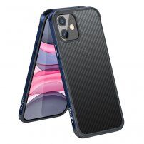 Kryt s texturou karbonových vláken a ochranným rámečkem pro iPhone 11 - tmavě modrý