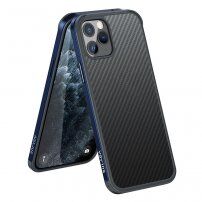 Kryt s texturou karbonových vláken a ochranným rámečkem pro iPhone 11 Pro Max - tmavě modrý
