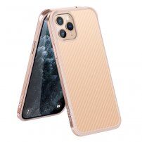 Kryt s texturou karbonových vláken a ochranným rámečkem pro iPhone 11 Pro - růžovozlatý