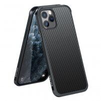 Kryt s texturou karbonových vláken a ochranným rámečkem pro iPhone 11 Pro Max - černý