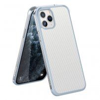 Kryt s texturou karbonových vláken a ochranným rámečkem pro iPhone 11 Pro Max - stříbrný